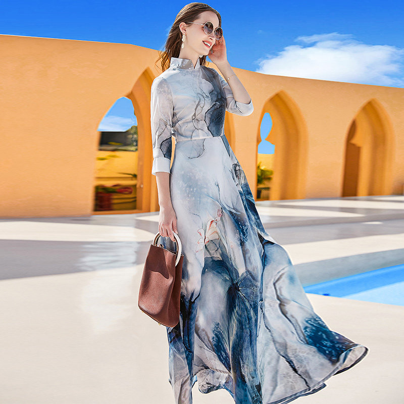 国际大牌2022新款女夏雪纺高级长裙 帝弗润驰连衣裙