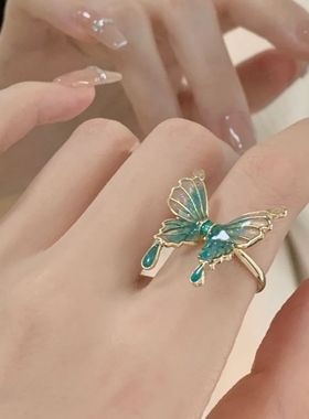 新中式绿色蝴蝶手镯2023小众设计感中国风气质饰品女闺蜜手饰