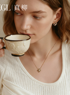 ZEGL幸运四叶草项链女金色秋冬虎眼石锁骨链气质时尚颈链吊坠饰品