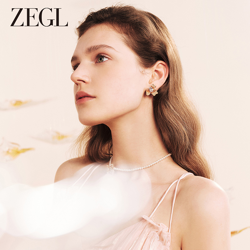 ZEGL设计师橘子花海系列花朵耳环女新款小众可爱耳钉鸢尾花耳饰品 - 图1