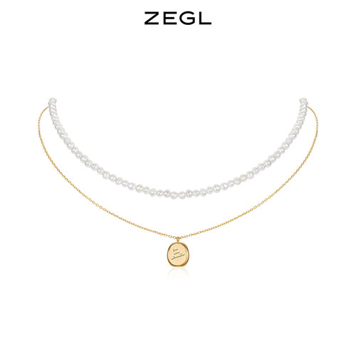 ZEGL天然淡水珍珠项链女双层叠戴颈链轻奢小众高级法式春夏配饰品 - 图0