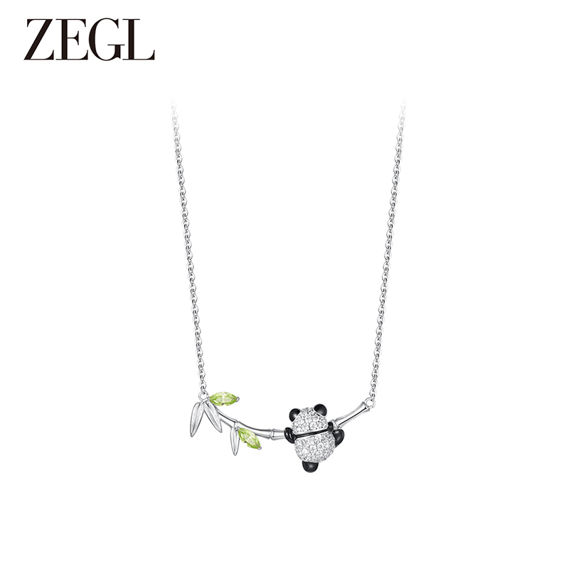 ZEGL设计师竹韵系列925纯银小熊猫项链女款2024新款锁骨链首饰品