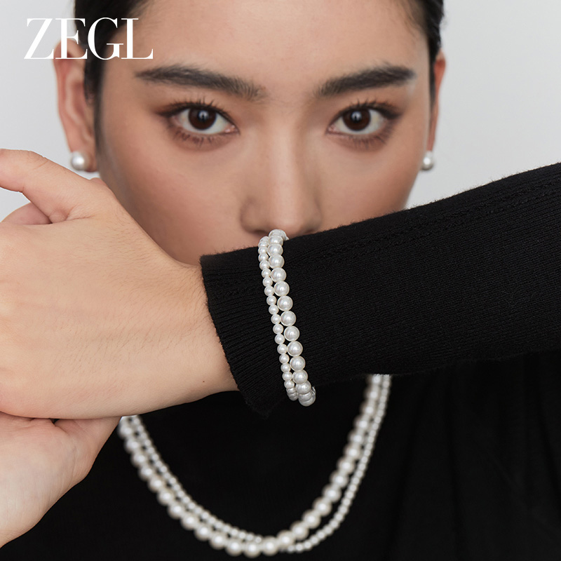 ZEGL法式人造珍珠手链女轻奢小众精致手环秋冬新款复古叠戴手饰品 - 图1