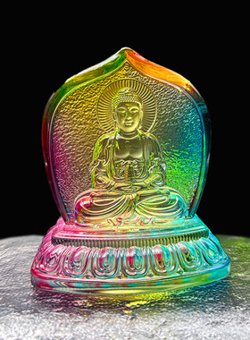 琉璃佛牌家居家用供奉摆设汽车饰品莲花底座观音如来弥勒水晶摆件