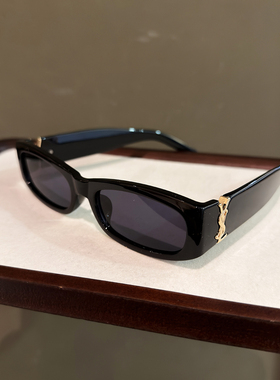 LAOPING 黑框窄方形墨镜女方圆脸显瘦高级感偏光气质防晒太阳眼镜