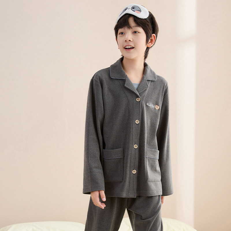 千线艺【轻暖德绒】男童睡衣纯色开衫套装秋冬保暖儿童男孩家居服,淘宝优惠券,粉丝福利购,淘宝优惠卷