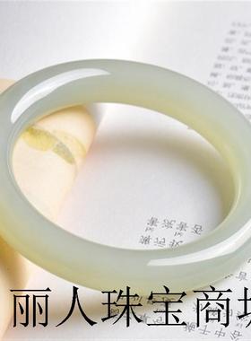 高端新疆和田玉冰晴水手镯少女高端青白玉细圆条年轻玉镯子叮当镯