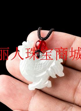 缅甸翡翠色立体鸡吊坠糯种玉石儿童款生肖挂件小公鸡母鸡金鸡独立