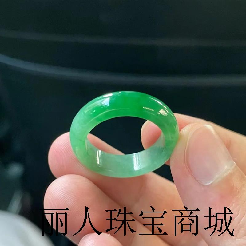 高端缅甸翡翠色冰种满绿戒指帝王绿戒指指环男女情侣款素圈戒指