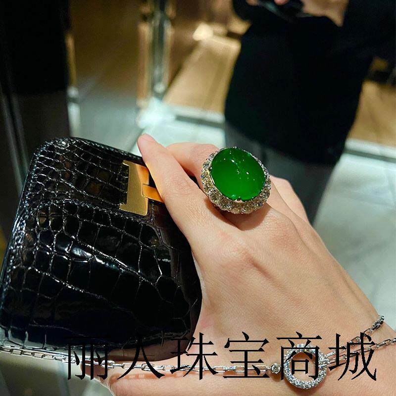 高端翡翠色戒指正阳绿小号扳指开口指环奢华气质大颗粒蛋面开口戒