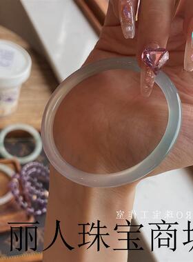半山半水冰种玛瑙油青手镯渐变透亮细美人条玉髓翡翠叮当镯女百搭