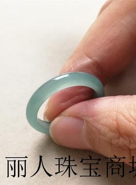 高端冰种翡翠A货蓝水指环细款满绿玉戒指尾戒玉石情侣款对戒证书