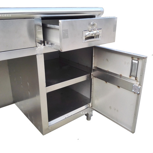 办公桌小型收款台电脑写字桌店铺收银超市果蔬称台带锁不锈钢钱柜 - 图1