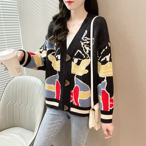 Весенний осенний мультяшный кардиган, дизайнерский лонгслив, свитер, куртка, V-образный вырез