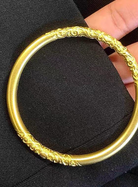 官方正品9999黄金包银卷草纹手镯女紫荆花传承素圈实心镯子旗舰店
