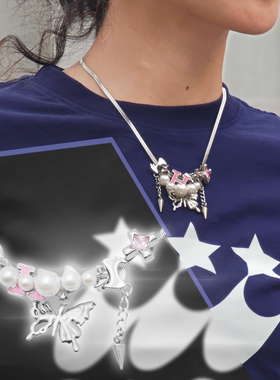 蝴蝶珍珠闪亮锁骨链choker