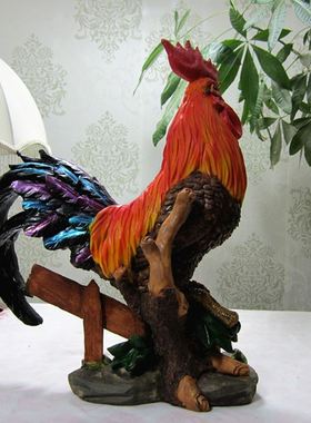 田园风乡村招财树脂大公鸡摆件