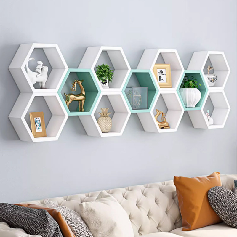创意ins六边形蜂窝格子柜实木装饰背景墙上壁挂六角框置物架搁板,淘宝优惠券,粉丝福利购,淘宝优惠卷