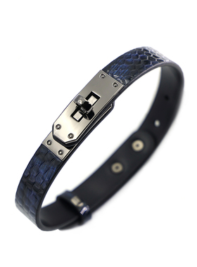 项圈女小狗蛇纹choker女生男颈环黑蓝真皮可调节刻字颈链凯丽锁扣