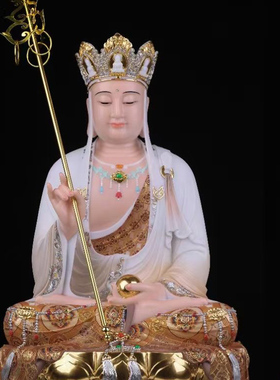 汉白玉粉全堂佛娑婆三圣家用摆件