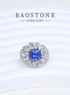 蓝钻海洋之心戒指女S925银轻奢