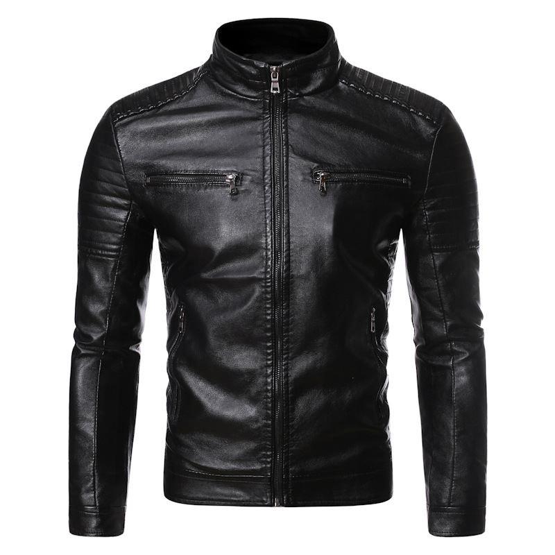 Autumn Causal Vintage Leather Jacket Coat Men PU Leather皮衣-图1