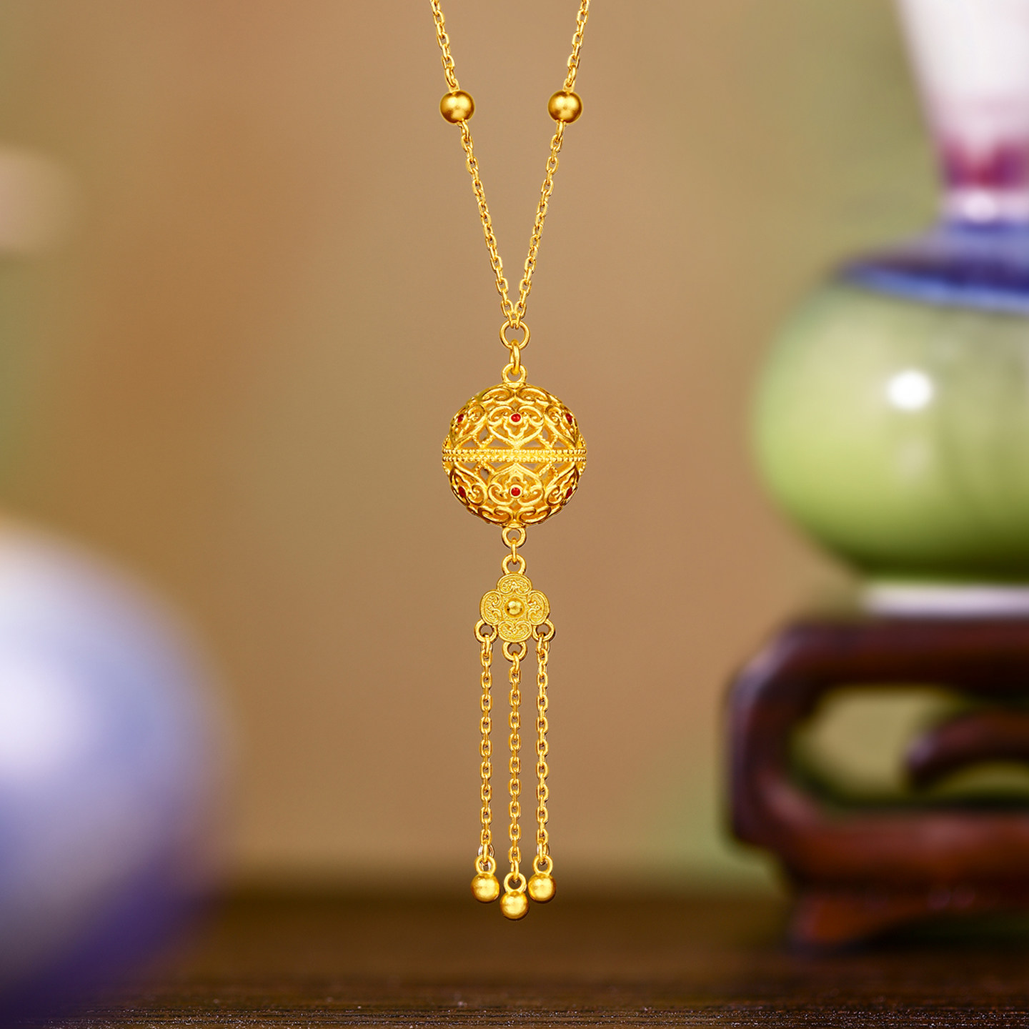 周六福黄金项链女计价足金福韵长安流苏玲珑香囊链坠新年礼物,淘宝优惠券,粉丝福利购,淘宝优惠卷