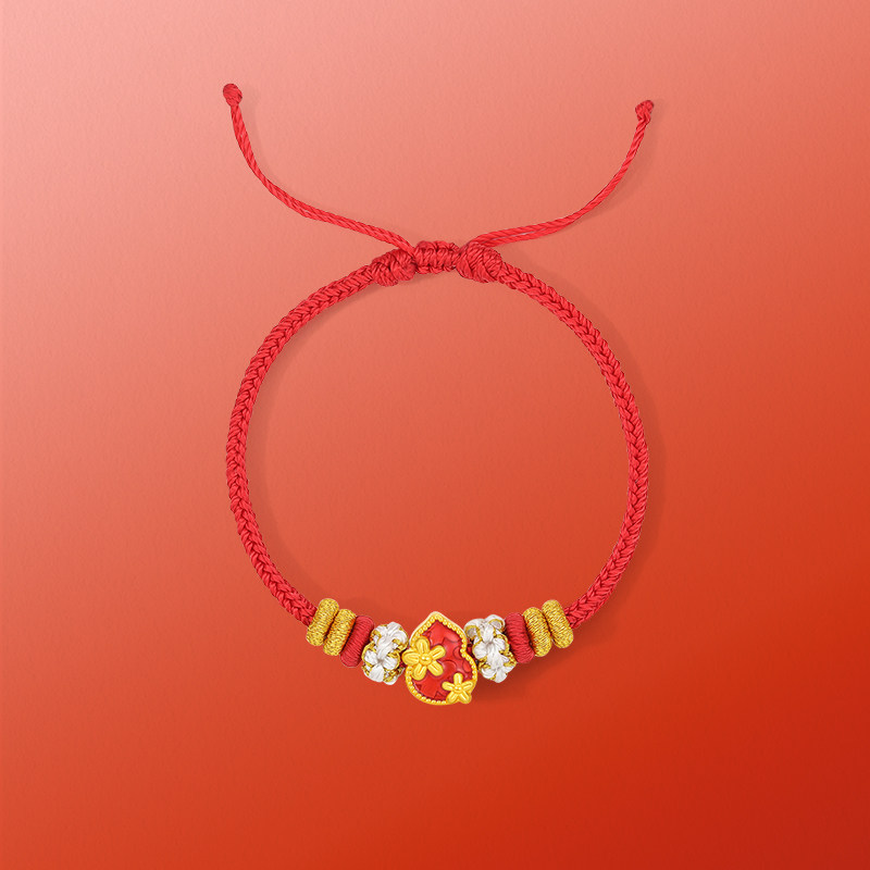 周六福黄金手绳女款5d硬金定价金花小葫芦福禄双全红手绳新年礼物,淘宝优惠券,粉丝福利购,淘宝优惠卷