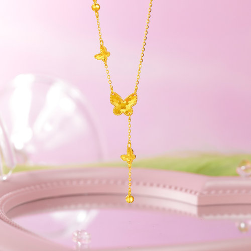 周六福5G黄金项链女计价足金蝴蝶颈饰链坠在逃公主系列新年礼物 - 图1