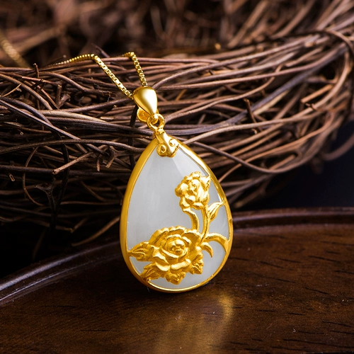 Золотая подвеска из белого нефрита, подарок на день рождения