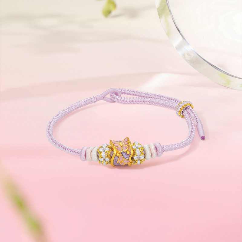 周六福黄金手绳女款5d硬金定价花语转运珠粉珐琅甜美蝴蝶新年礼物,淘宝优惠券,粉丝福利购,淘宝优惠卷