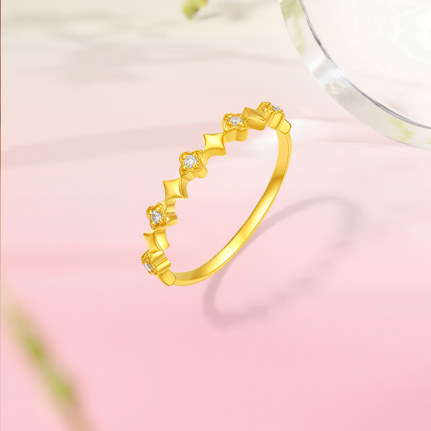 Saturday blessing gold inlaid 5g pure gold diamond ring