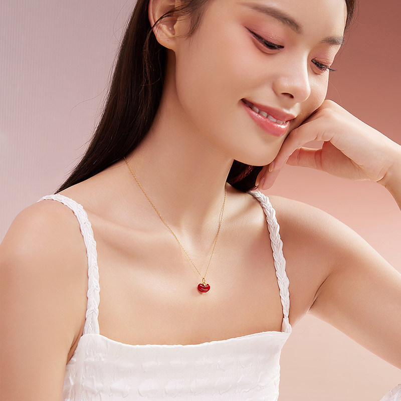 周六福珠宝爱心相思豆足金挂件挂坠 周六福颈饰