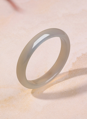 周六福香槟灰玉髓手镯宽条新中式国风圣诞礼物送女友