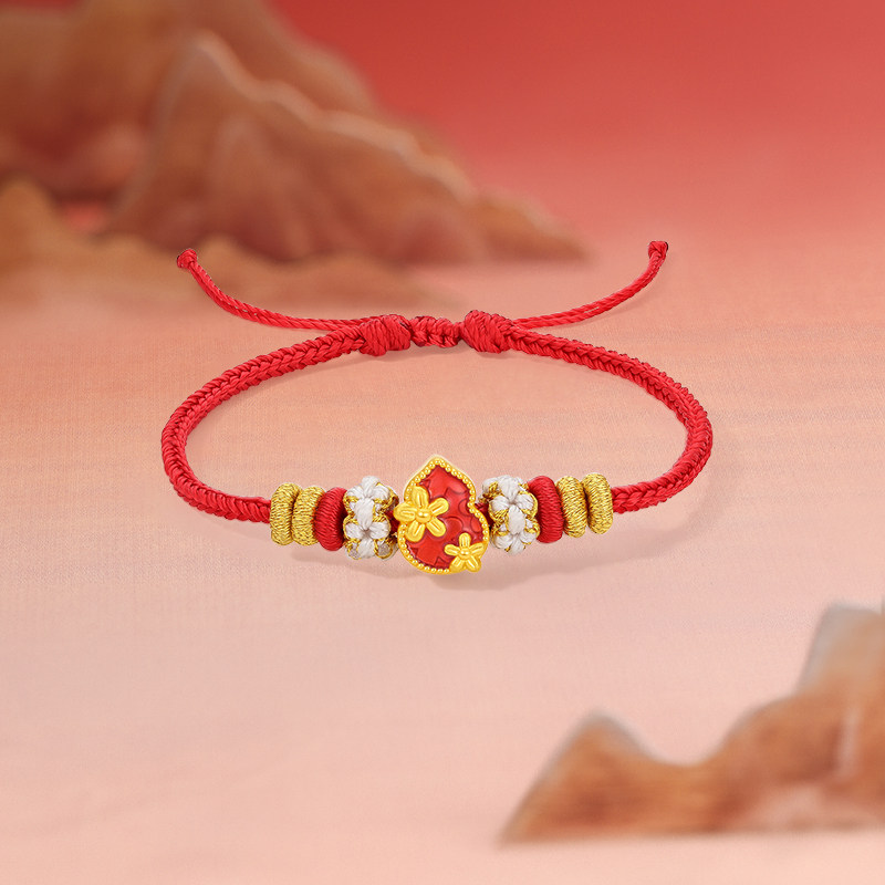 周六福黄金手绳女款5d硬金定价金花小葫芦福禄双全红手绳新年礼物,淘宝优惠券,粉丝福利购,淘宝优惠卷