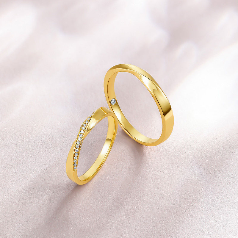 周六福黄18K金结婚对戒情侣天然真钻璀璨au750钻石戒指男女订婚_虎窝淘