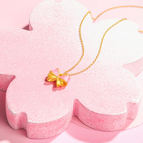 周六福黄金蝴蝶结吊坠女款5d硬金珐琅挂坠定价多巴胺在逃公主官方 - 图3