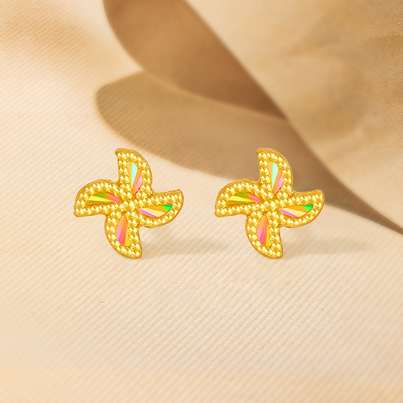 周六福黄金5G足金耳饰耳钉炫彩小风车耳针计价女友新年礼物,淘宝优惠券,粉丝福利购,淘宝优惠卷