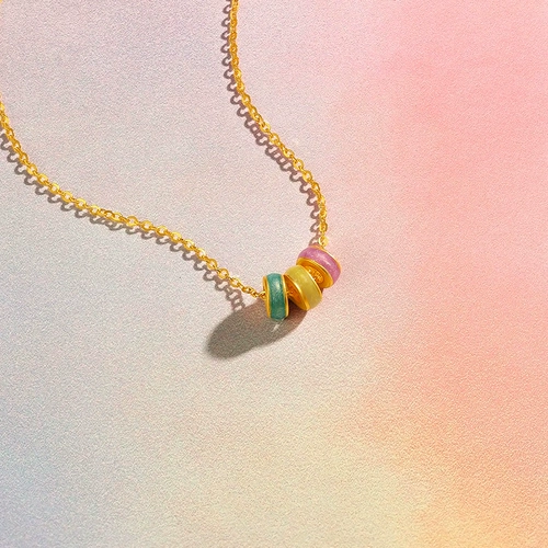 Золотое ожерелье, радужная подвеска, палитра, пончики, подарок на день рождения