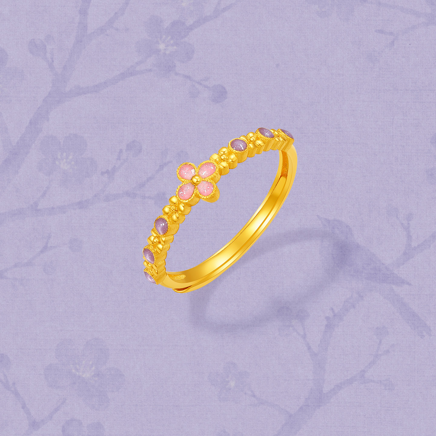 Saturday blessing gold-denominated 5G pure gold ring, wealth, health, golden osmanthus, spring girl, quitting smoking and raining Jiangnan festival gift