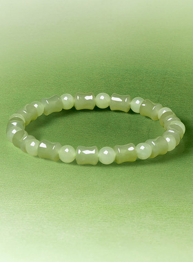 周六福和田玉手串女款清风绿竹圆珠手饰玉石佳礼节日礼物