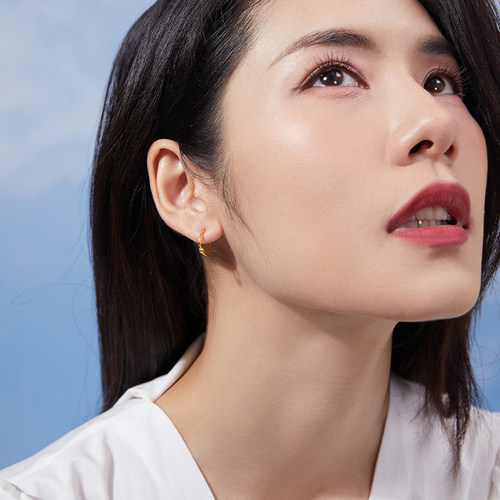 周六福黄金耳饰女计价5G金亮面圆珠圆环耳环耳饰无极金七夕礼物 - 图2