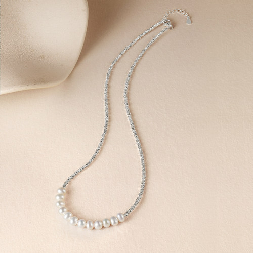 周六福碎银子项链女淡水珍珠S925银优雅跨年礼物送女友 - 图1