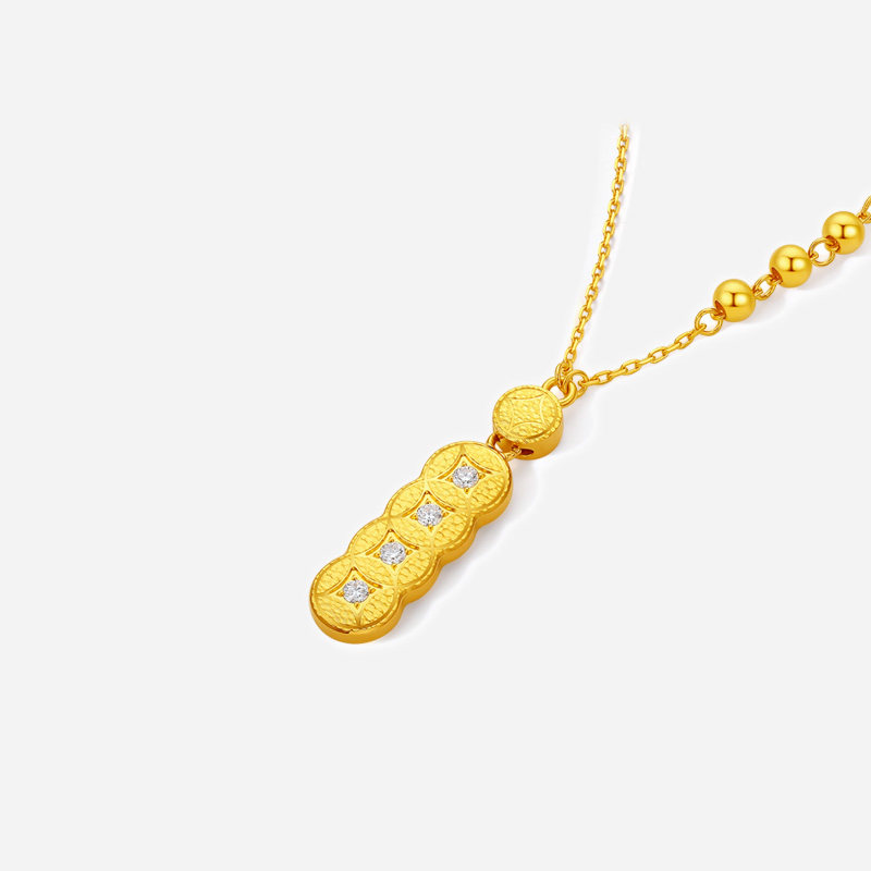 周六福黄金镶嵌钻石链坠女款黄金五帝钱吊坠送女友新年礼物官方,淘宝优惠券,粉丝福利购,淘宝优惠卷