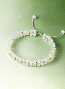 周六福金镶玉和田白玉手绳