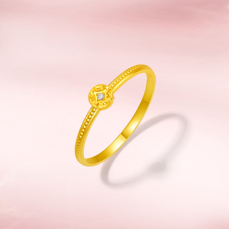 Saturday Fortune Gold Inlaid Diamond Ring Women's 5G Pure Gold Small Coin Ring Official Gift for Girls