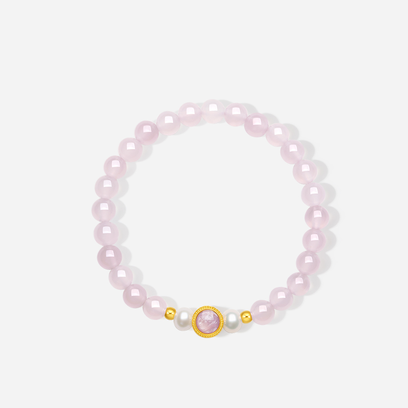 周六福黄金珍珠手串女5d硬金足金镶嵌玉髓几何弹力绳手串圣诞礼物 - 图0