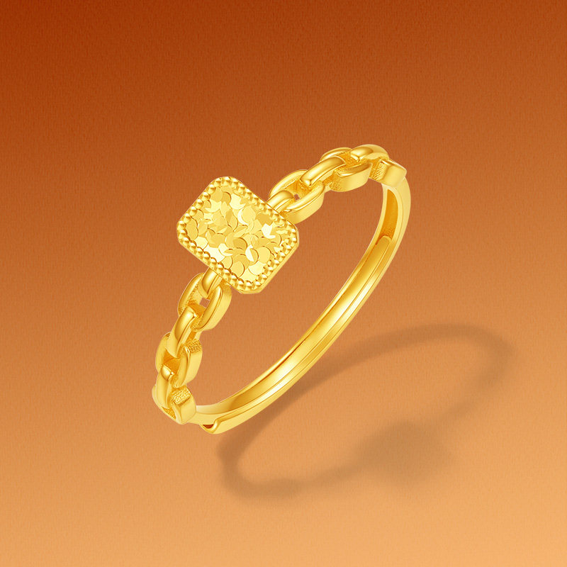 Saturday Fortune Gold 5G Priced Pure Gold Ring Sparkling Broken Gold Sugar Cube Jewelry Holiday Gift