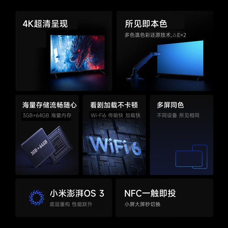 【升级款】小米REDMI智能电视机A Pro50英寸3+64GB存储4K高清护眼