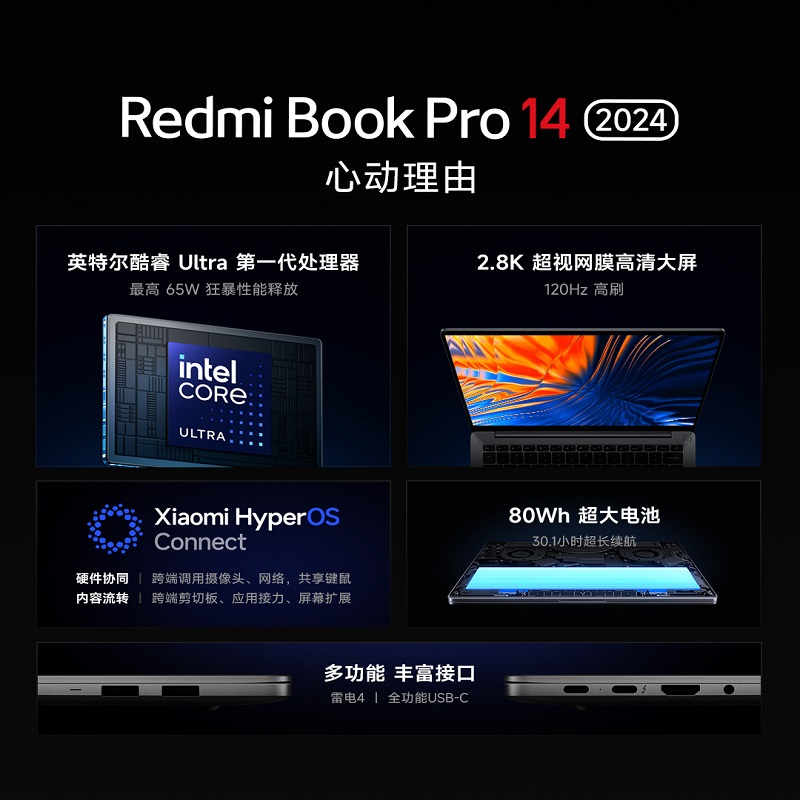 小米Redmi Book Pro 14/16 英特尔酷睿Ultra5ultra7学习办公轻薄本笔记本电脑官方旗舰店 - 图1